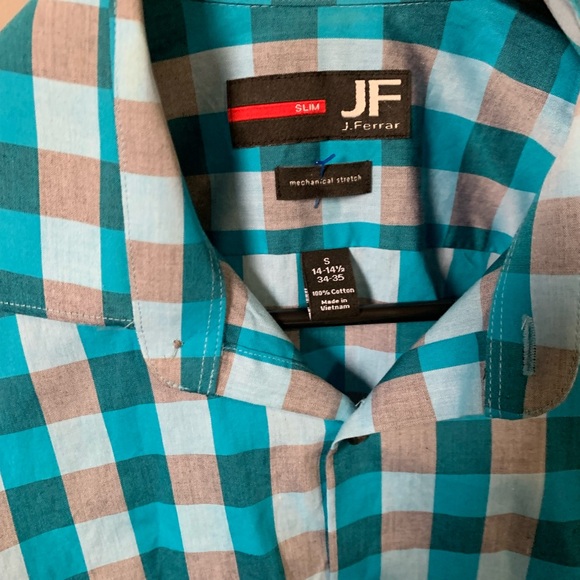 JF J. Ferrar Men’s Button Down Shirt Blue/Gray plaid Long Sleeve S Slim 14-141/2 - Picture 2 of 8
